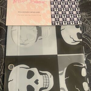 Betsey Johnson Black and White Skull Peva Shower Curtain Liner